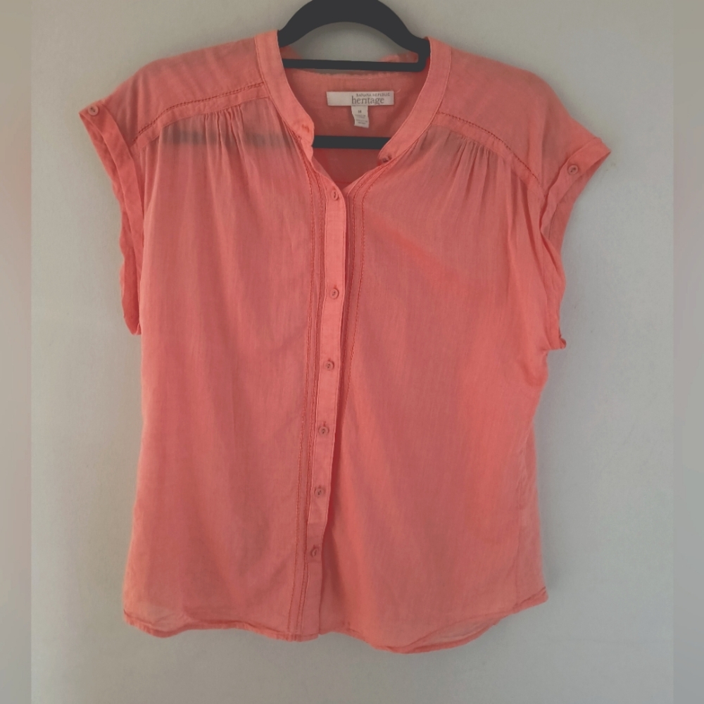 Banana Republic Orange Coral Heritage Cotton Sleeveless Shirt Size Medium